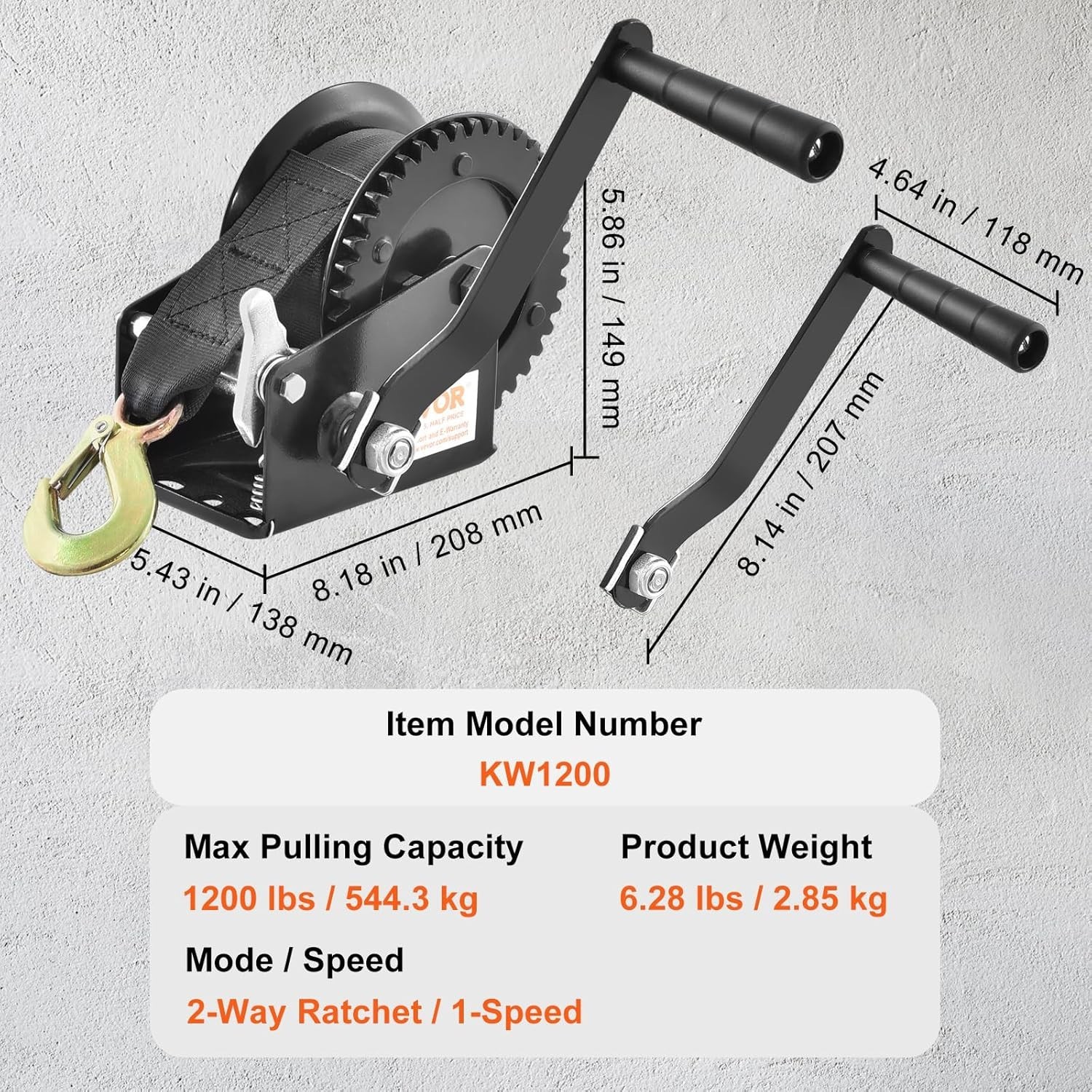 Boat Winch,1200 lbs Capacity Hand Boat Trailer Winch Heavy Duty Rope Crank wi…