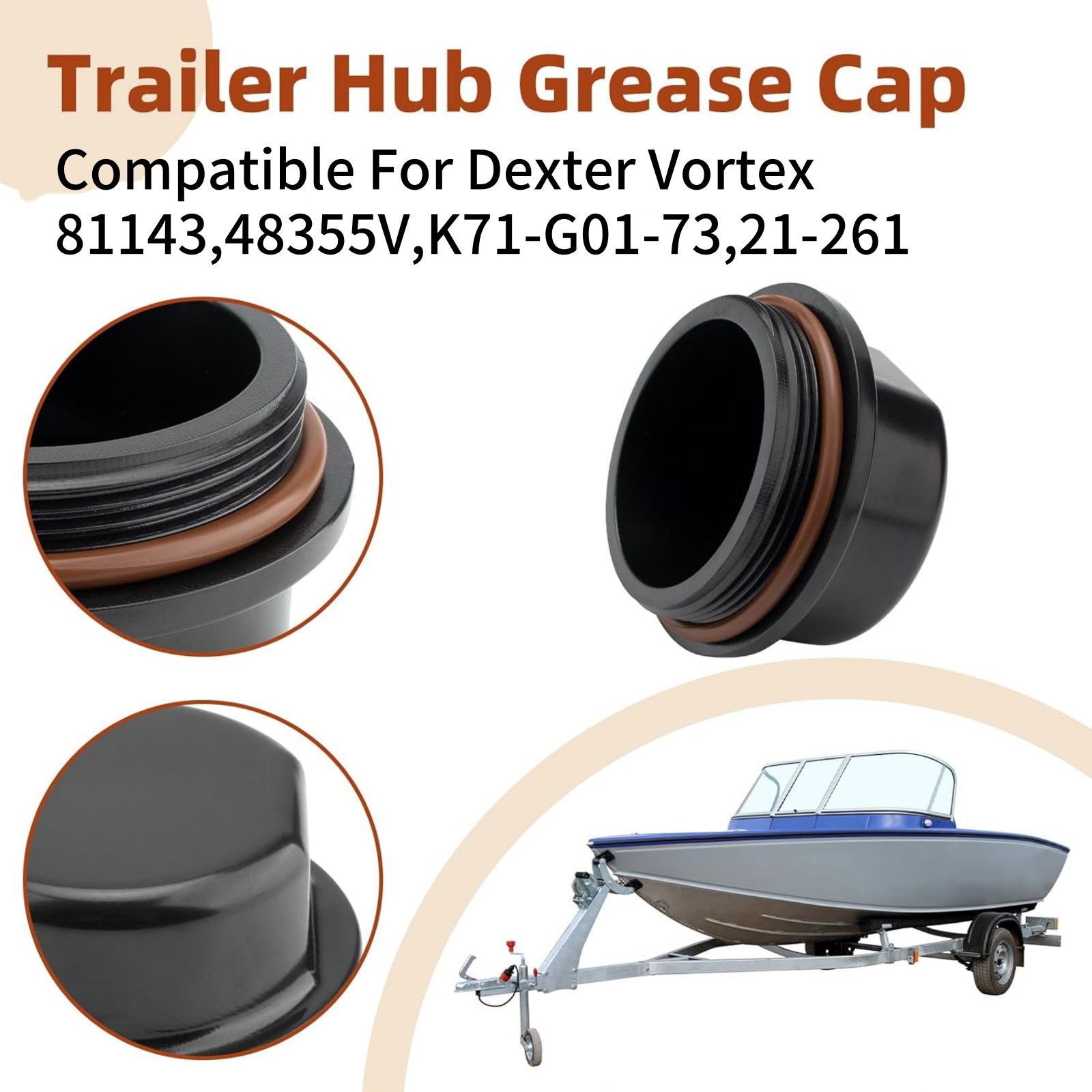 Easy Install Hub Dust Cap Set For Tie Down Vortex Hubs 1250-1750 Lbs Plastic