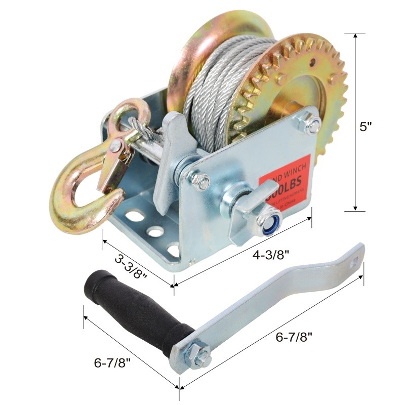 800LBS Manual Hand Winch, 32.8 ft Cable 3:1 Gear Ratio Trailer Boat ATV Towing